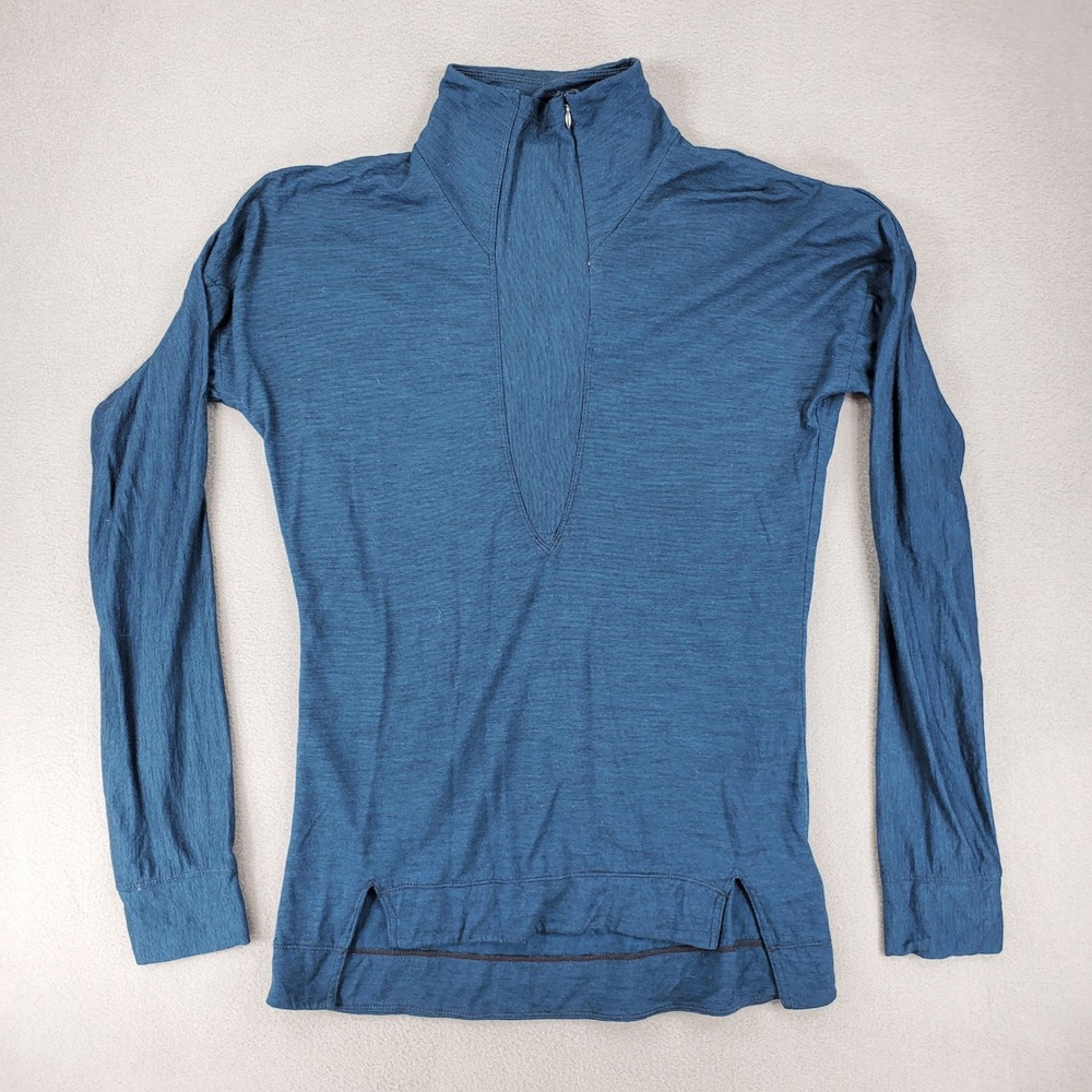 Nau Pullover Top Women S Blue Merino Wool Tencel Mock Neck Thumbhole Hiking